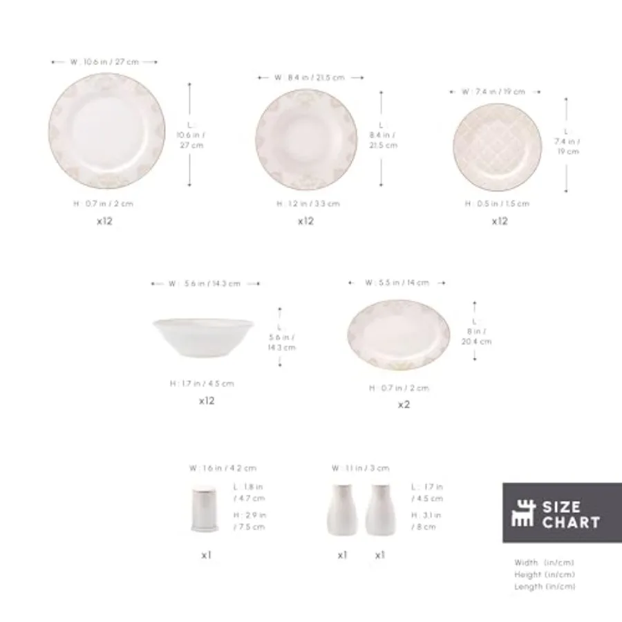 Siena 53Piece Porcelain Plates and Bowls Set with Dinner and Dessert Plates Shakers Bone China Dishware Sets Kitchen Dinnerware