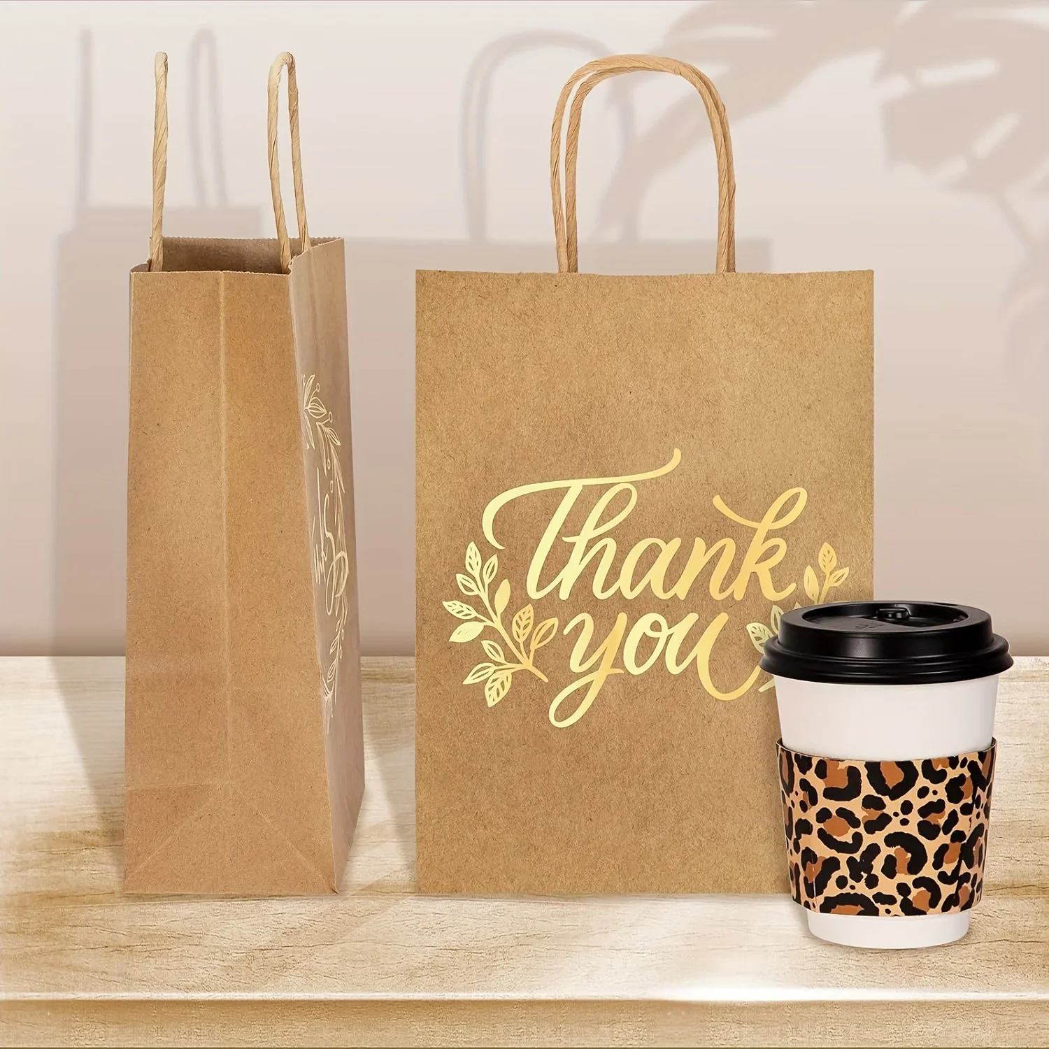 24pcs Thank You Party Bags Golden Foil Kraft Paper Gift Bags With Handle For Wedding Birthday Baby Shower Party Favors