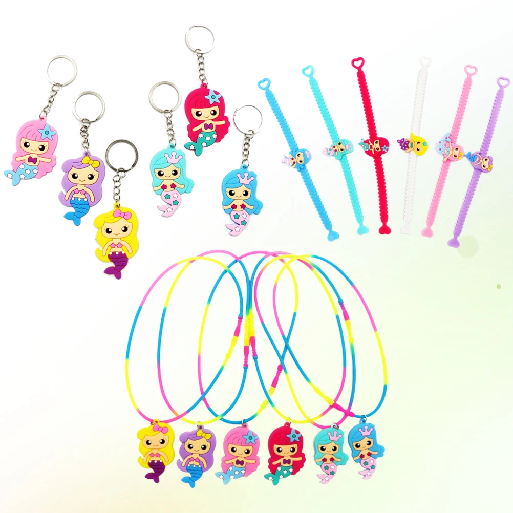 

30pcs Mermaid Party Supplies 12 Keychains Wristbands 6 Necklaces Kids Toys Gifts Quality Children Gifts