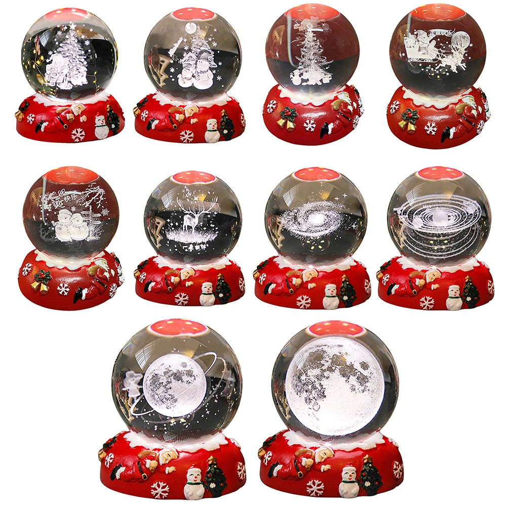 LED Crystal Ball Night Light 6cm Christmas Balls 3D Moon Snowman Xmas Tree Light Lamp USB Crystal Spheres Xmas Decor Kids Gifts