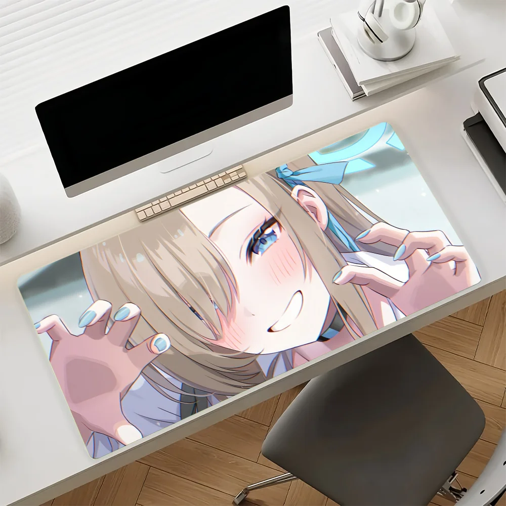 

Large Gaming Desk Mat, Anti-slip Mouse Pad, Stitched Edges, Cute Smiling Anime Girl Artwork, PC Gaming Office Mat