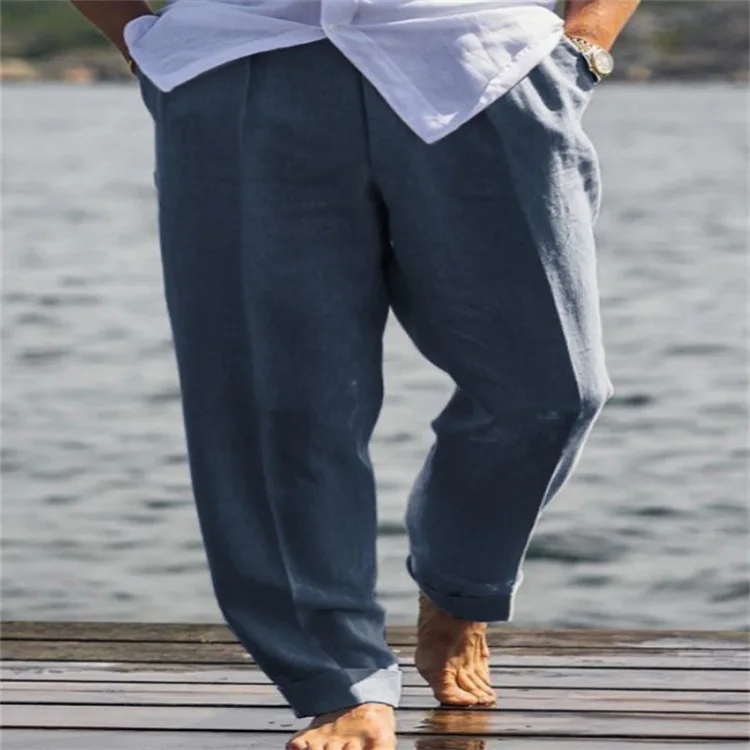 Men's Linen Youth Diagonal Pocket Solid Color Loose Casual Comfortable Breathable Outdoor Trousers