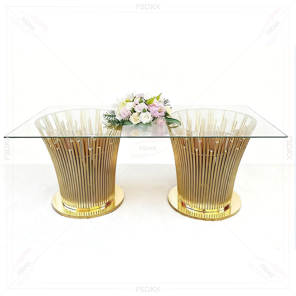 

FSDKX Wholesale Luxury Designs Hotel Banquet Event Wedding Table and Chair Stainless Steel Wedding Dining Tables