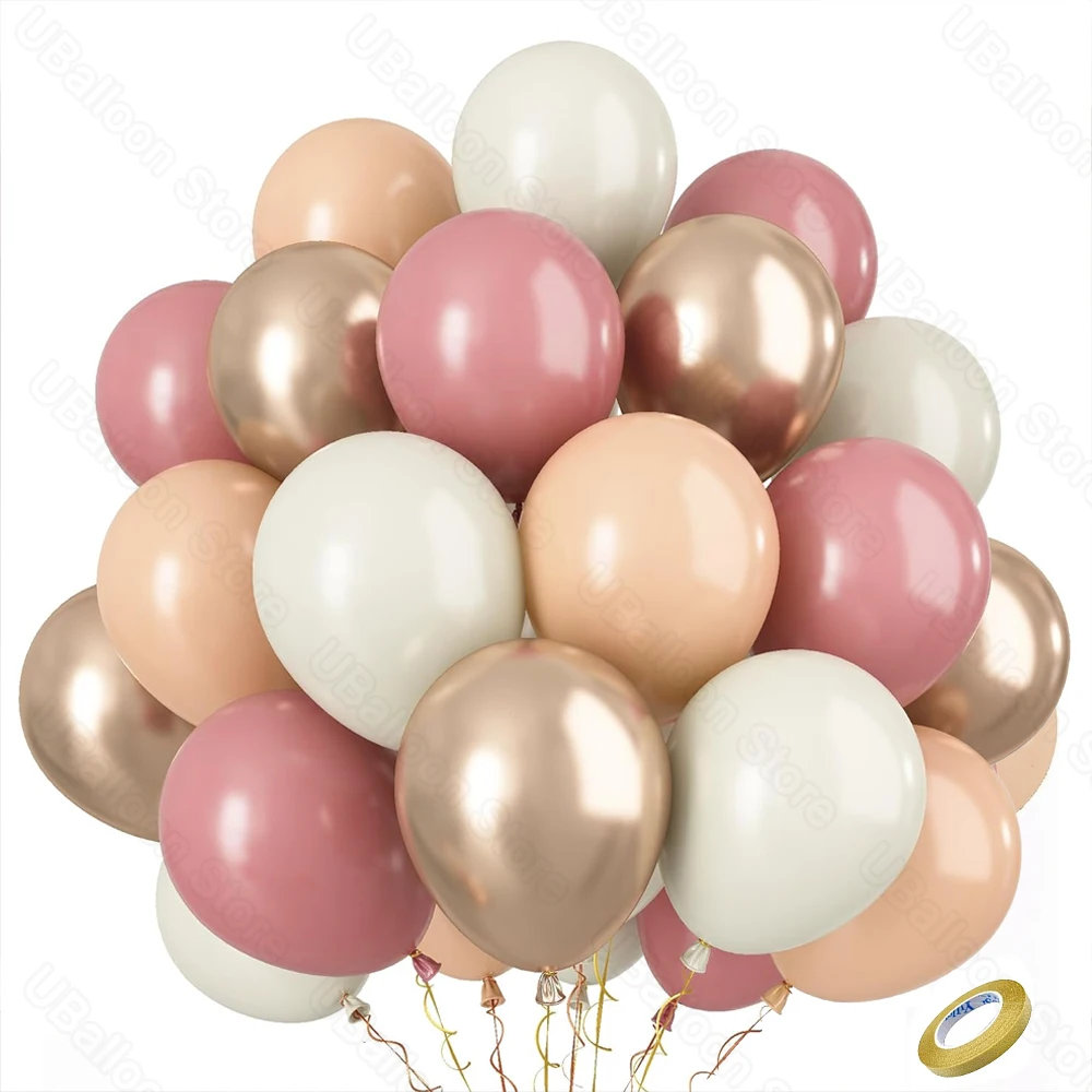 40-teiliges staubiges rosa Luftballons-Set, Boho-Haut, Beige, Retro-Bohne, staubiges Rosa, Roségold, Latexballon für Geburtstag, Mädchen, Babyparty, Dekoration – Detail 7