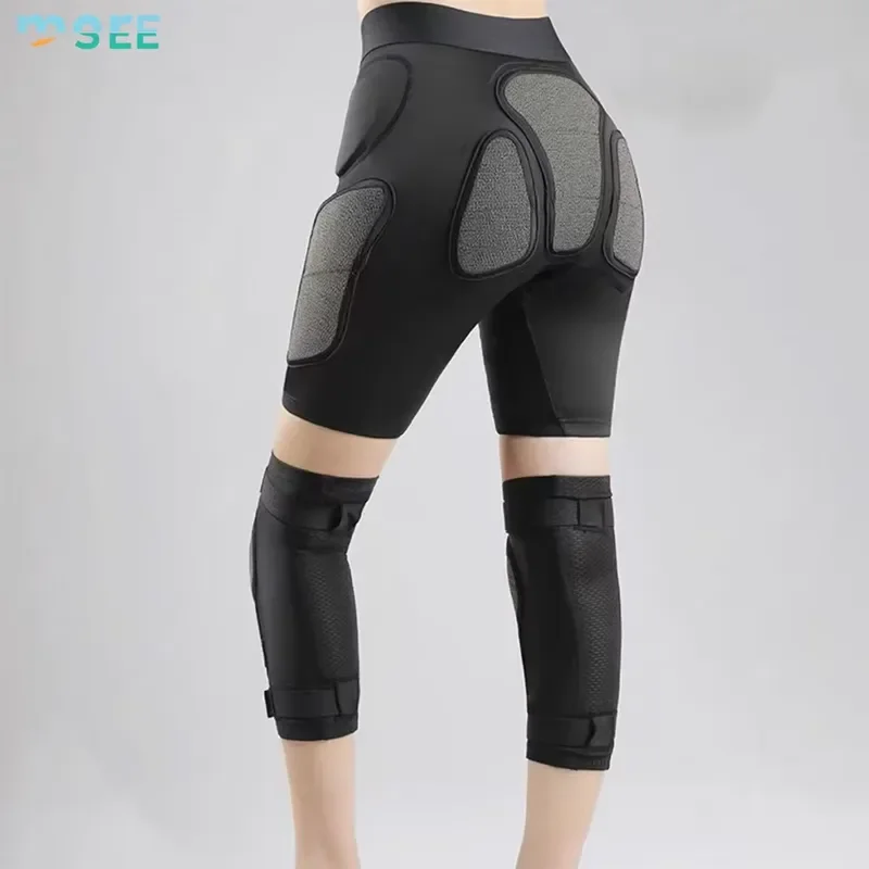 SeeMore Adult Skiing Shock Absorbing Impact Resistant Unisex Sports Gear Kit Ski Shorts Anti-Fall Pads Knee Support