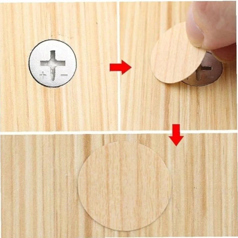 54 Stück/Set Schraubenloch-Abdeckaufkleber Selbstklebende Holzmöbelkappen für Schreibtisch, Schrank, Schublade, Holzhandwerk, Ornament – Detail 5