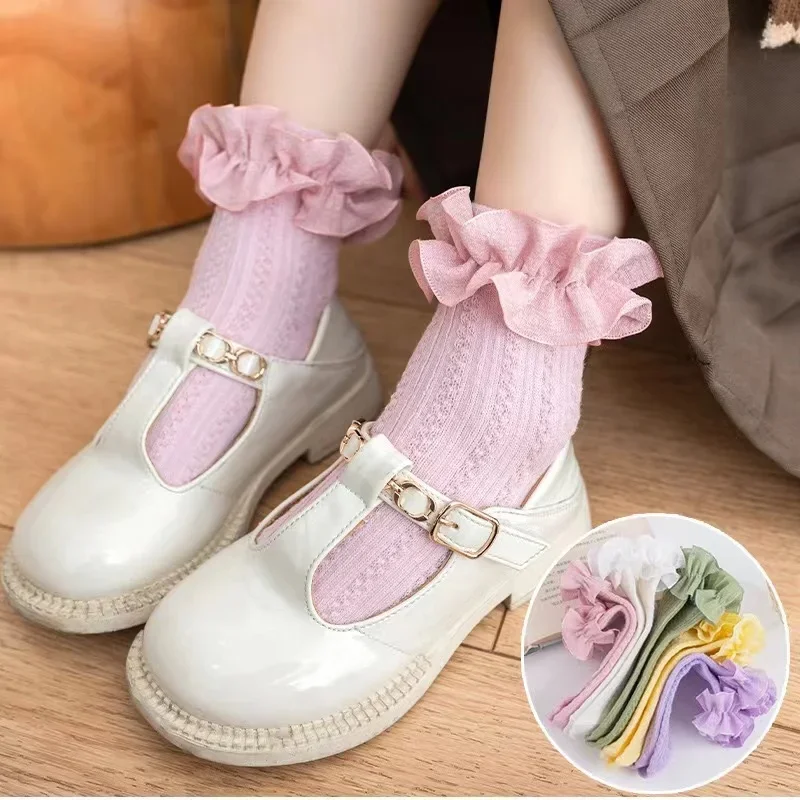 Kinder Knöchel Kurze Socke Weiß Rosa Baumwolle Spitze Rüschen Prinzessin Mesh Atmungsaktive Socken Lila Baby Mädchen Kinder Kleinkind Tanzen