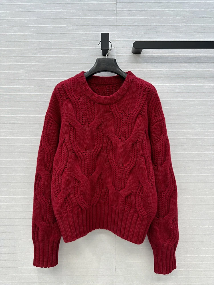 SVORYXIU Herbst Winter Neue stil Ausgehöhlte design Große verdrehte blume Kaschmir pullover Frau Mode rot Komfort Pullover