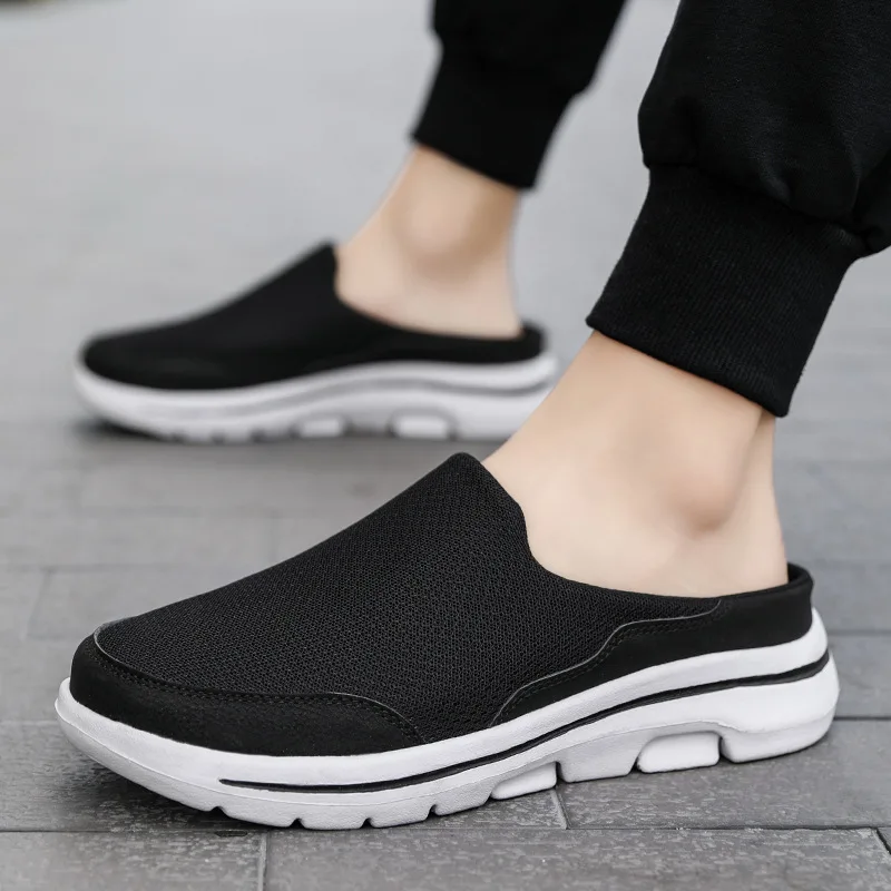 Men Slippers Shoes Casual Mesh Loafers Solid Color Slip-On Shoes 2024 New Summer Couple Flats Half Slippers Sandalias Zapatos