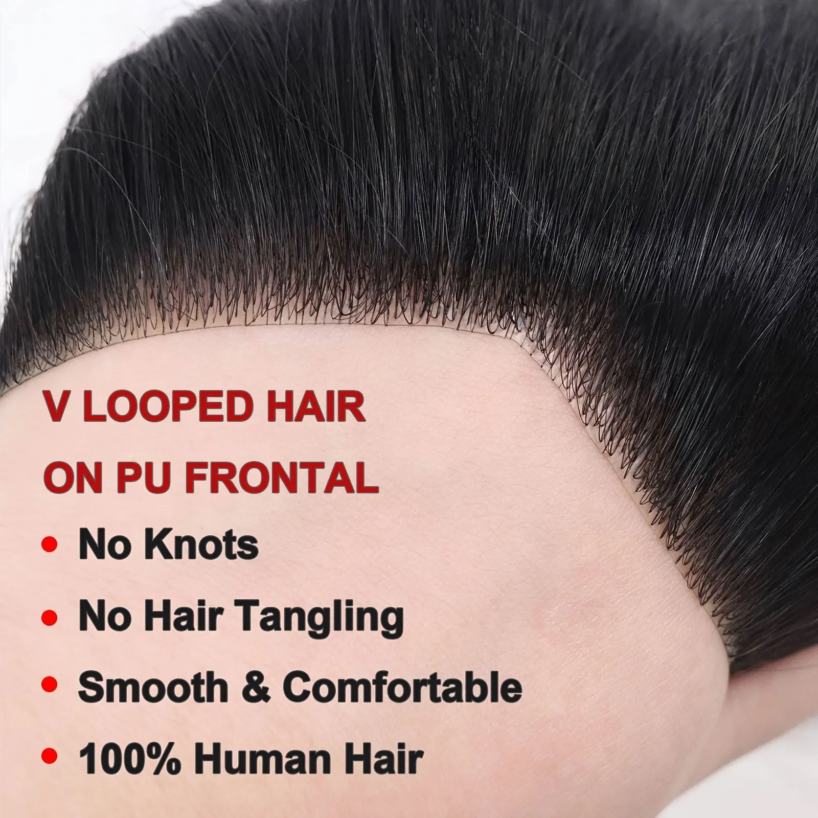 Natural Black Human Hair Toupee Men Forehead Hairpiece Patch V Looped Invisible Seamless Skin Full PU Men's Capillary Prosthesis image 3