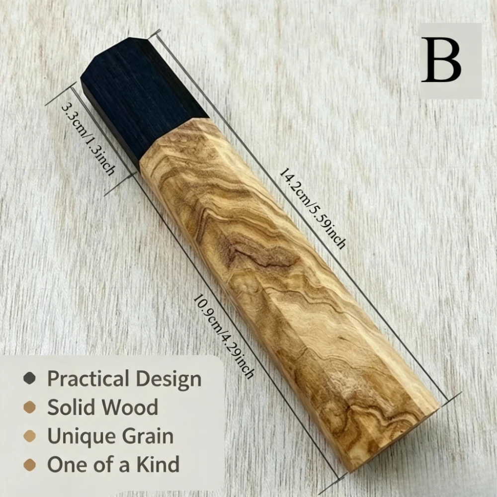 Olive Wood & Ebony Spliced Wood Blank, Unfinished Hardwood Raw Material, DIY Hand‑crafted Handle Making Blanks