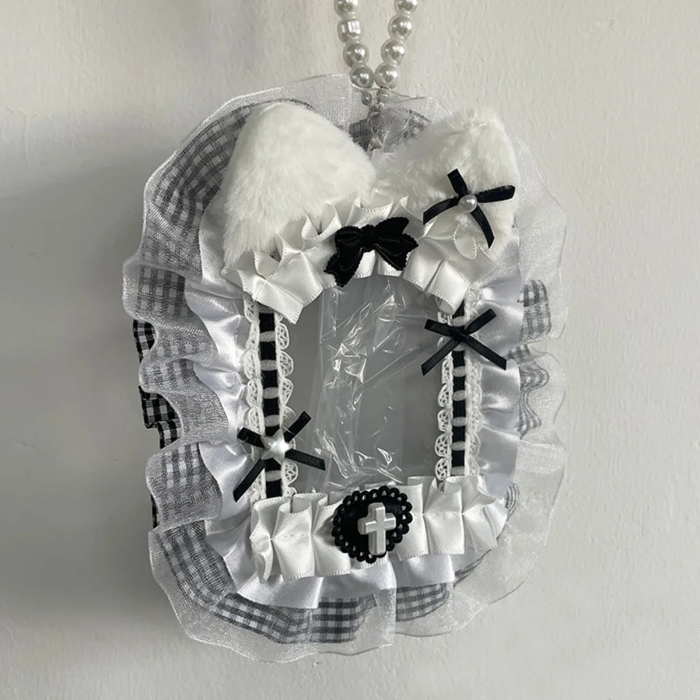 Sweet DIY Plush Card Holder with Ribbon Lolita Lace Photocard Case Anime Idol Display Photo Protector Case Card DIY Accessories