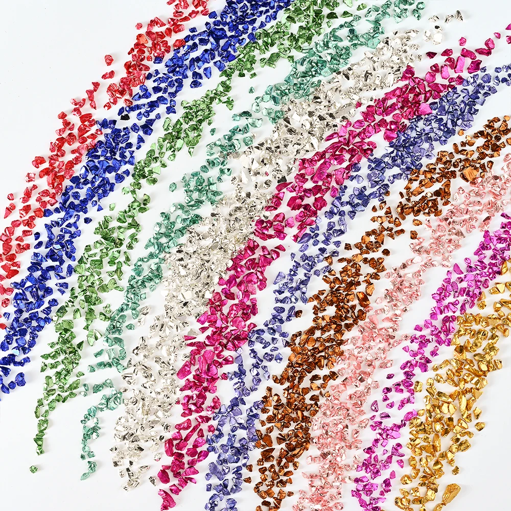 50 g/worek fałszywe złoty kamień płatki metalizowane szklane kulki nieregularne Nail Art zgniecione Craft DIY forma do tworzenia biżuterii wypełnienie dekoracji