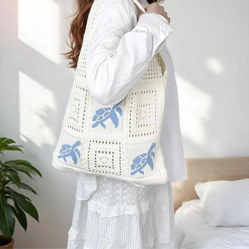 TrendyLargeCapacityCrochetToteBagTurtleKoreanStyleHollowWovenBagPolyesterEmbroideredKnittingHandbagDaily-AliExpress1524