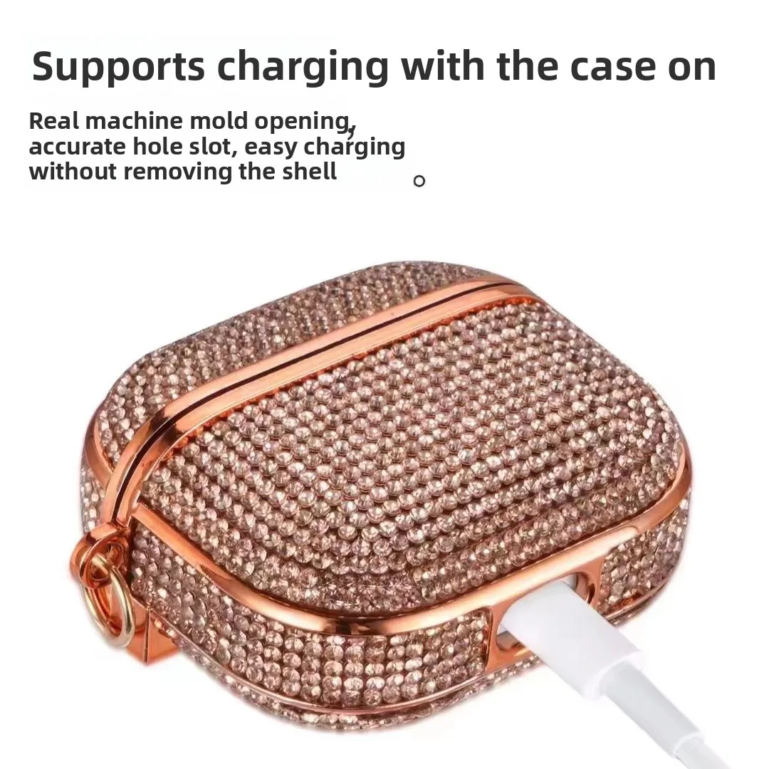 Deluxe Plated Sparkling Diamond Headphone Case for Apple AirPods Pro 3th 1 3 4th Gen Pro2 Keychain Shockproof Earphone Cover - view 5