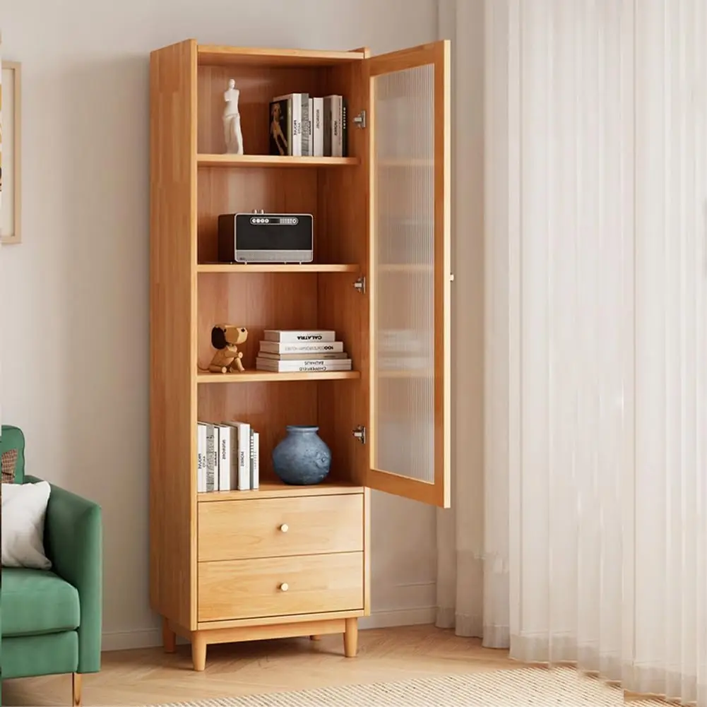 3-Tier Cube Bookshelf Storage Cabinet with Double Drawer and Adjustable Shelf Solid Wood Legs Cupboard in Pear Yellow