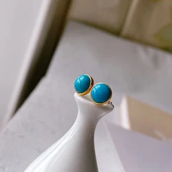 Turquoise stud earrings Classic silver inlaid simple round blue small earings for women fashion Charm party new in jewelry