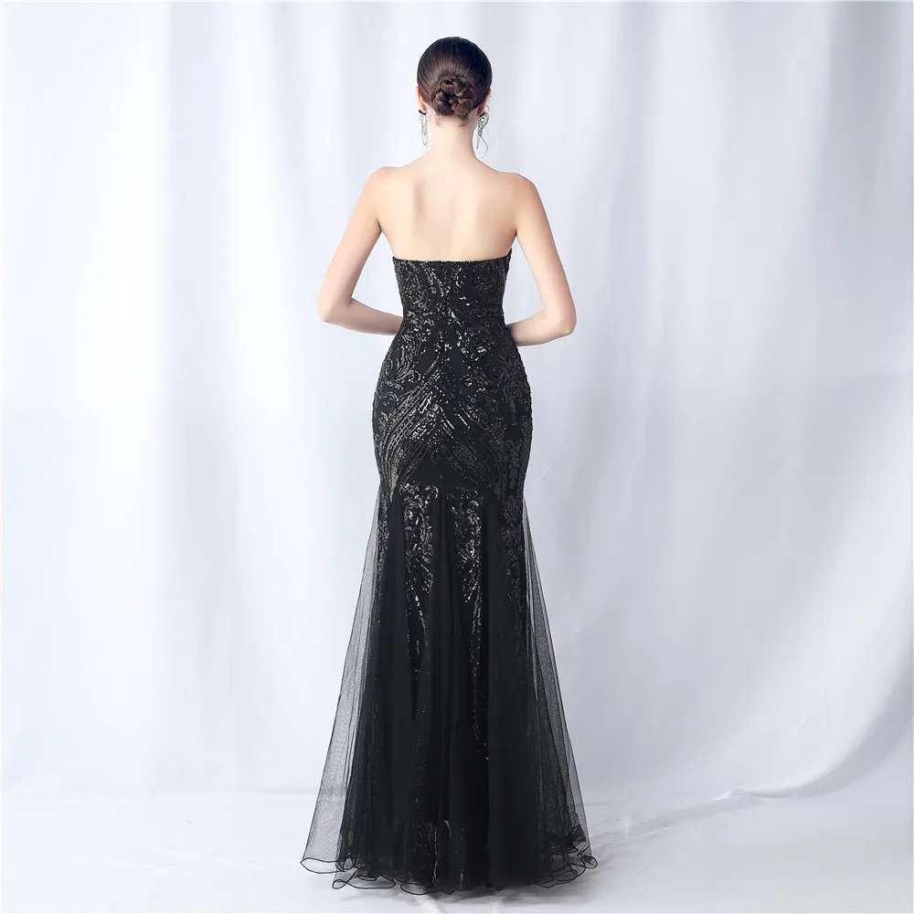 Women\'s Strapless Sweetheart Neck Special Flower Sequined Lace Mermaid Evening Dress Wedding Gown