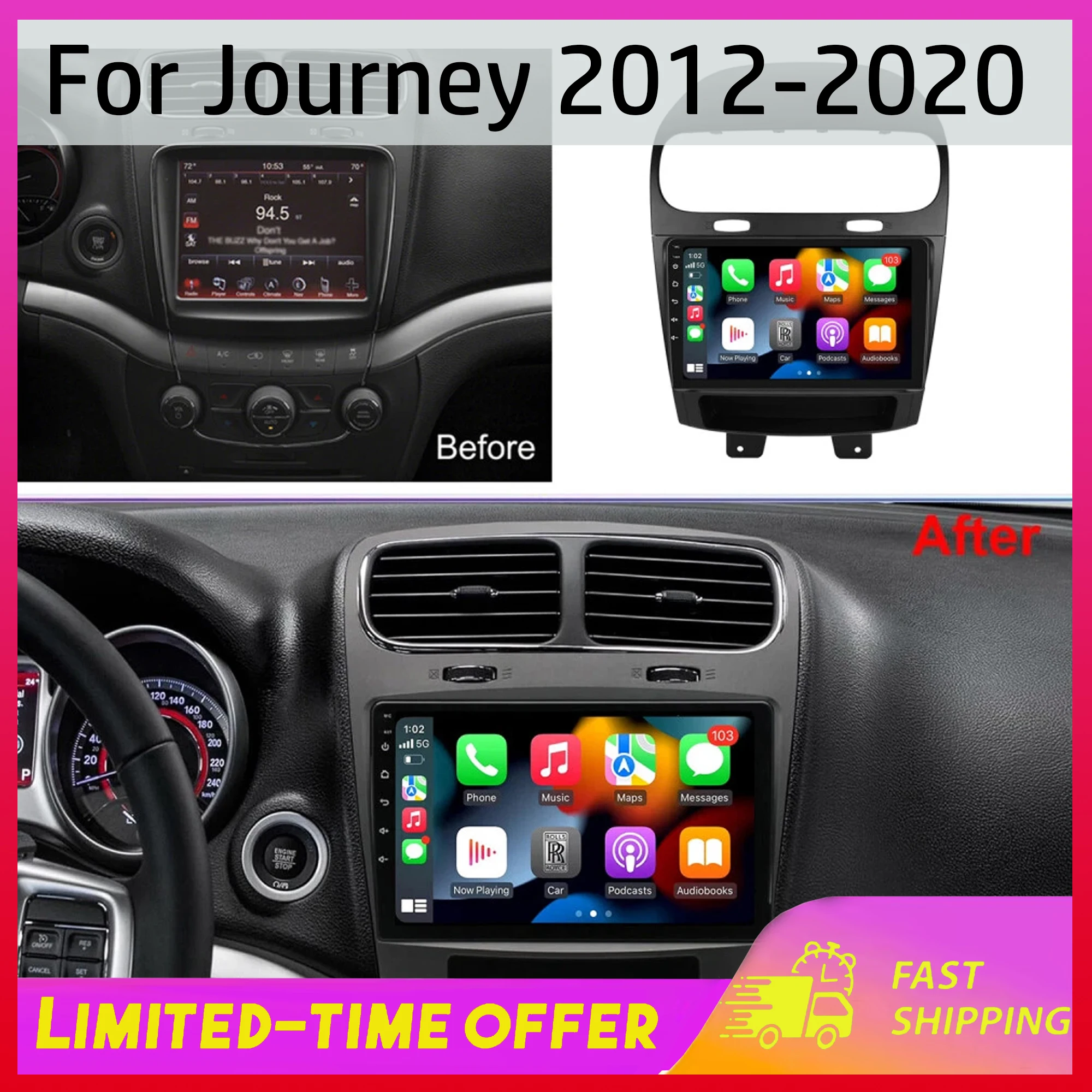 Android 15 for Journey 2012-2020 Radio Multimedia Player Navigation 4G+Wifi GPS DSP for Carplay Auto Car Intelligent System