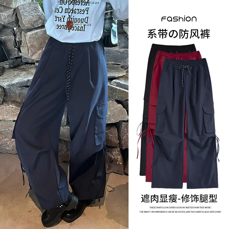 Street Style American Paratrooper Hiking For Women 2026 Autumn Winter Casual Long High Waist Loose Wide Leg Cargo Pants
