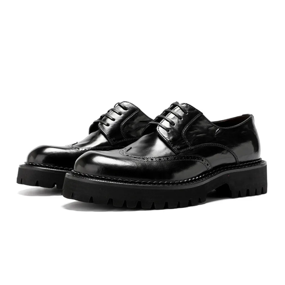 Genuine Full Grain Cowhide Men Brogue Carved Leather Shoes Retro British Style Business Casual Formal Dress Shoes