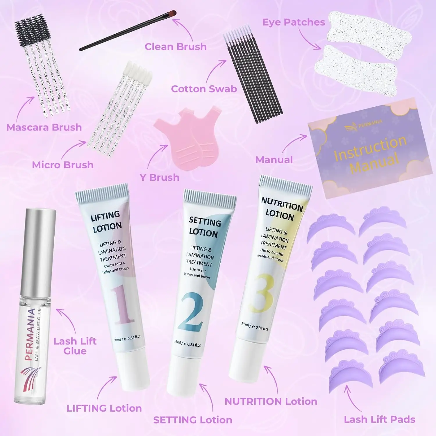 PERMANIA New Eyelash Lift Kit 2-in-1 Korean Eyelash Lift and Eyebrow Laminating Kit With Open Eyes Silicone Shields Soft Formula