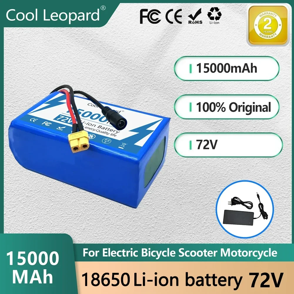 

New 72V 15ah 18650 Lithium Battery Pack 20S3P With BMS Electric Bicycle Scooter Motorcycle 3000W High Power Battery + 3A Charger