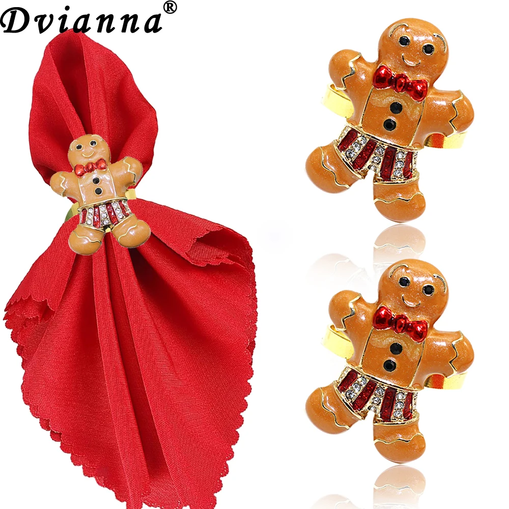 6Pcs Cute Gingerbread Man Napkin Rings Christmas Napkin Holder for Xmas New Year Party Gift Home Table Decor