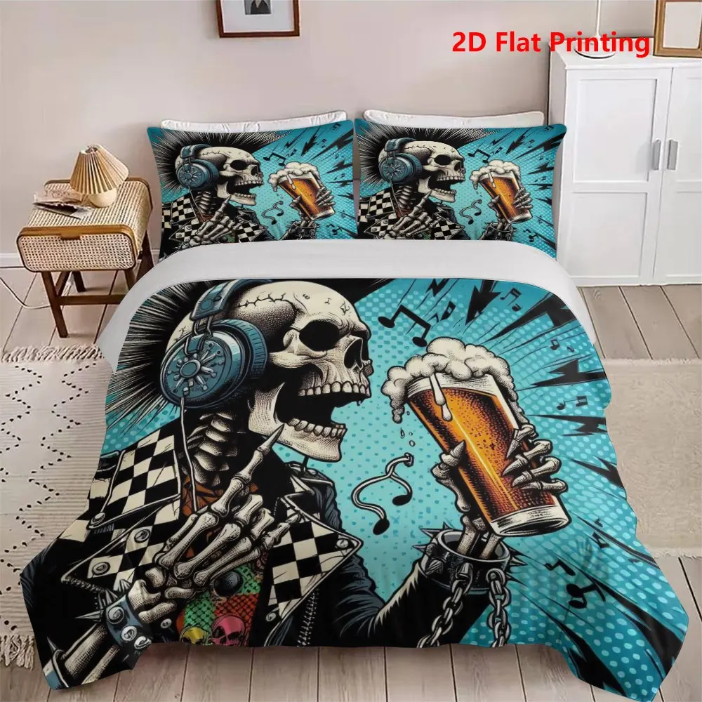 Punk Rock Skull Print Bedding Duvet Cover Set Multi Size Quilt Cover Queen Size Bedroom Bedding Decoration Machine Washable Adult Boy Girl Bedroom