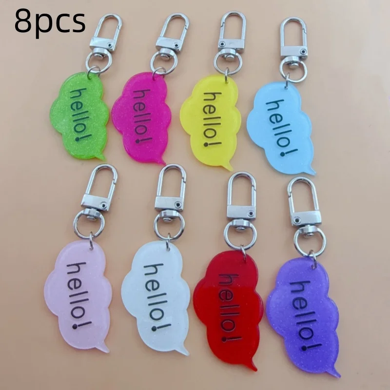 8pcs fine glitter acrylic hello bubble dialogue box letter plate cream glue decorative keychain