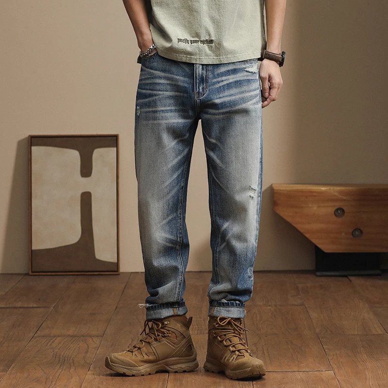 Japanese loose and trendy Harem pants spring and summer style casual and versatile trendy jeans for men ripped baggy jeans