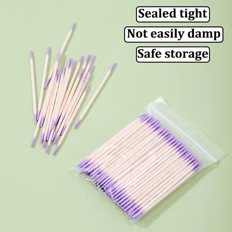 100/200/300/500 pièces ongles Double tête bois écouvillon bâtons de nettoyage violet double pointe coton tête nettoyage écouvillon dissolvant de vernis à ongles