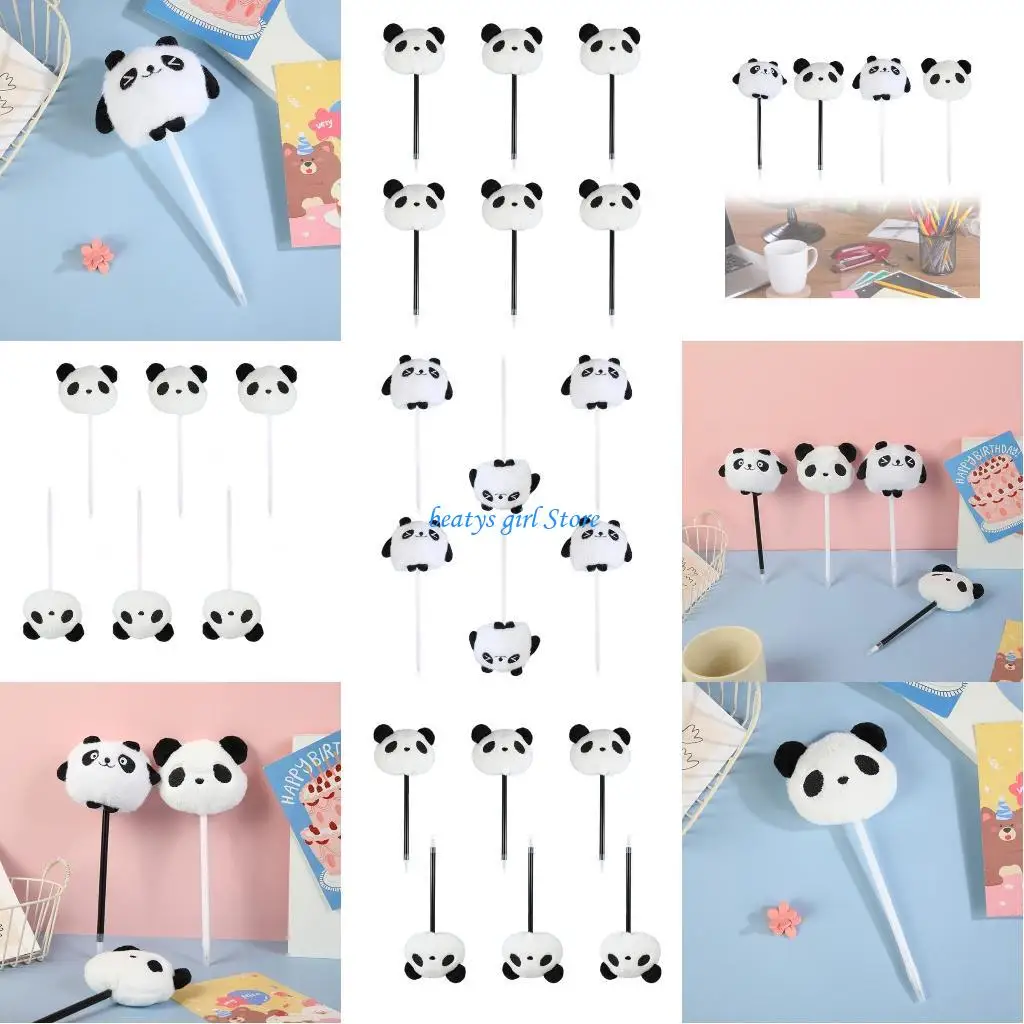 

C7AB 6Pcs Plush Panda Ballpoint Pen Cartoon Ballpoint Pen Funny Writing Pen Christmas Gift for Student Class Reward