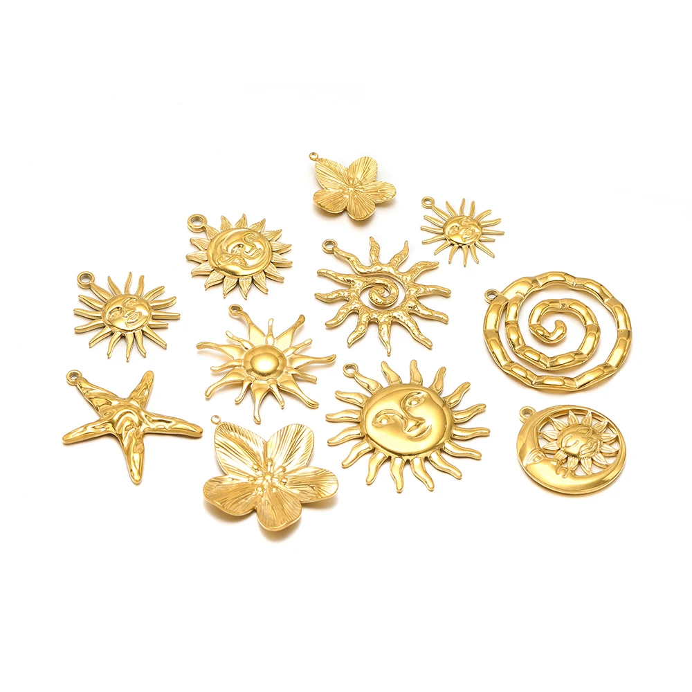 Breloques solaires multi-styles en acier inoxydable, 5 pièces, pendentifs en forme de fleur pour bricolage, fabrication de bijoux rétro, collier et boucles d'oreilles faits à la main, résultats en
