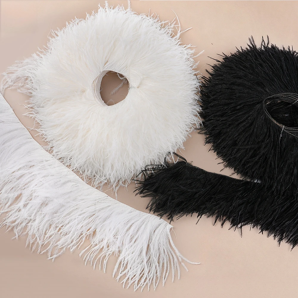 1-10M White Ostrich Feather Ribbon Trim 10-13cm 13-15cm Long Plumes for Bridal Dress Sewing Costume DIY Accessories