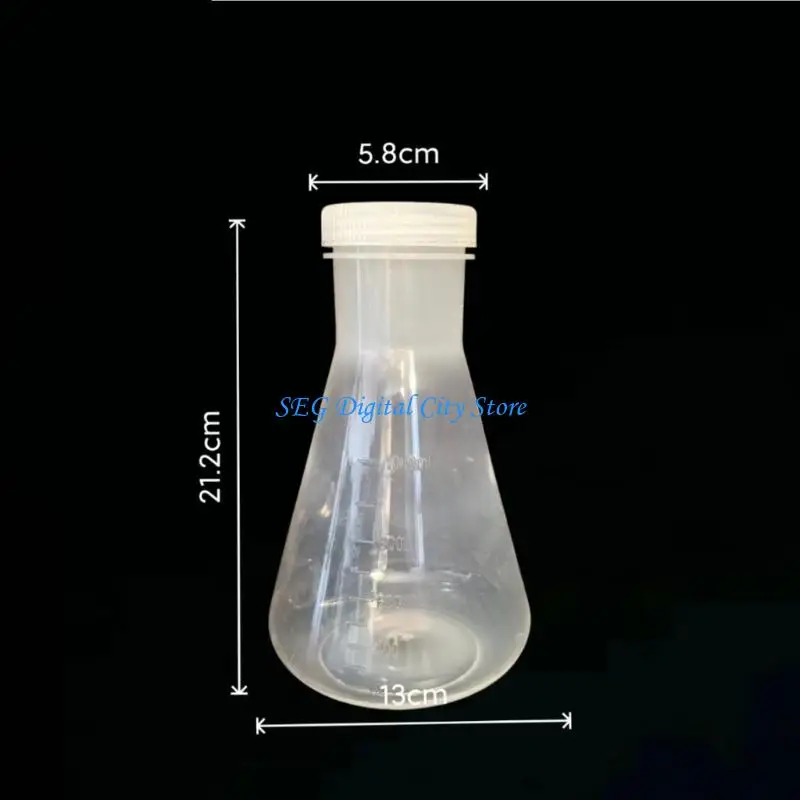 U75B Mixed Size Plastic Conical Flask Set with Cap, 5 Piece Erlenmeyer Flasks Teaching Vessels for Lab Teaching, School