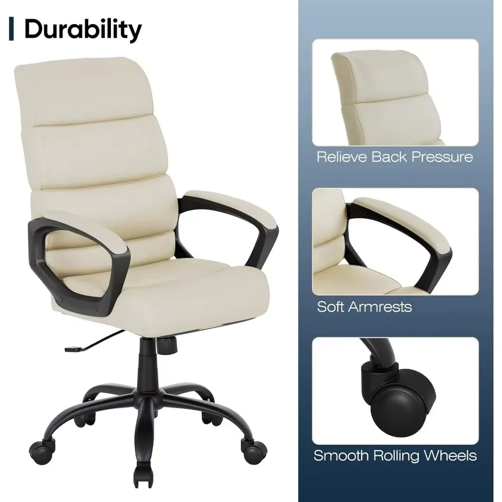 Office chair, ergonomic, leather high back computer chair, adjustable height, swivel rolling comfortable home desk chair