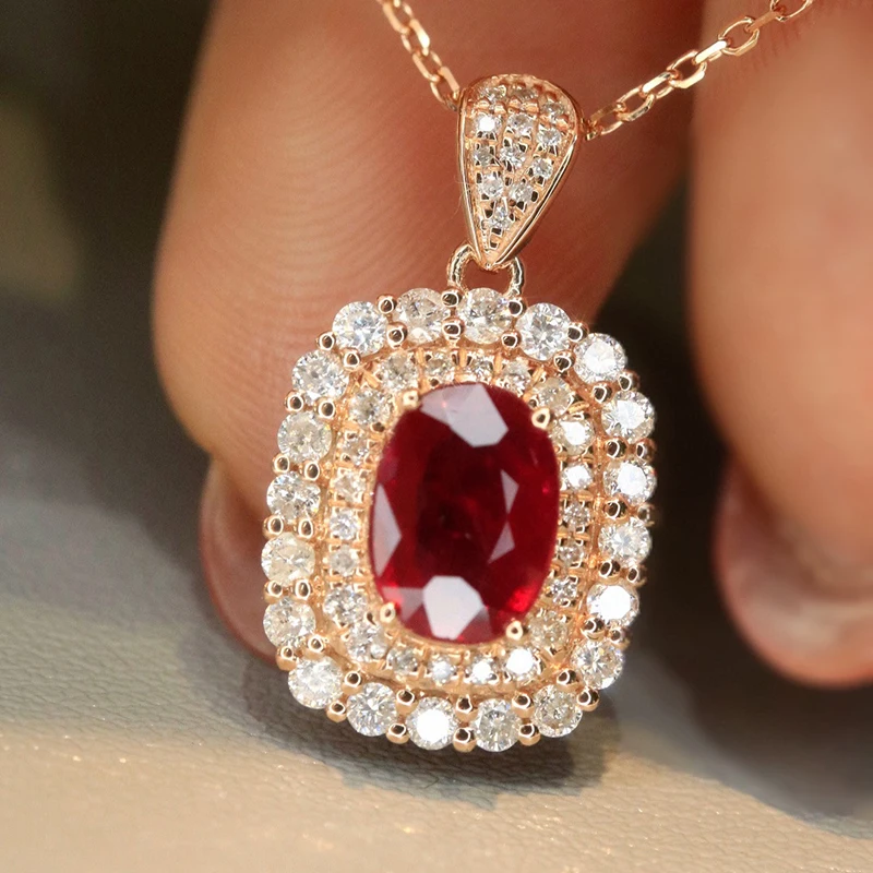 

Aazuo Luxury design 18K Solid Rose Gold Natural Ruby Lovely Square Pendent With Chain Necklace gifted for Women Au750 18 Inch