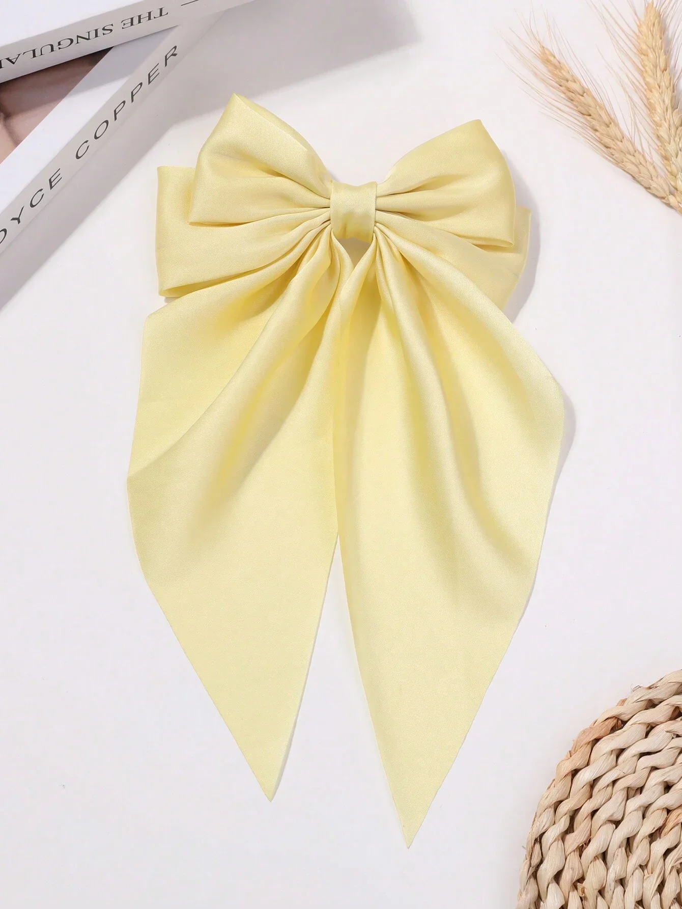 

Elegant Yellow Solid Bow Hair Clip With Spring Clasp For Women