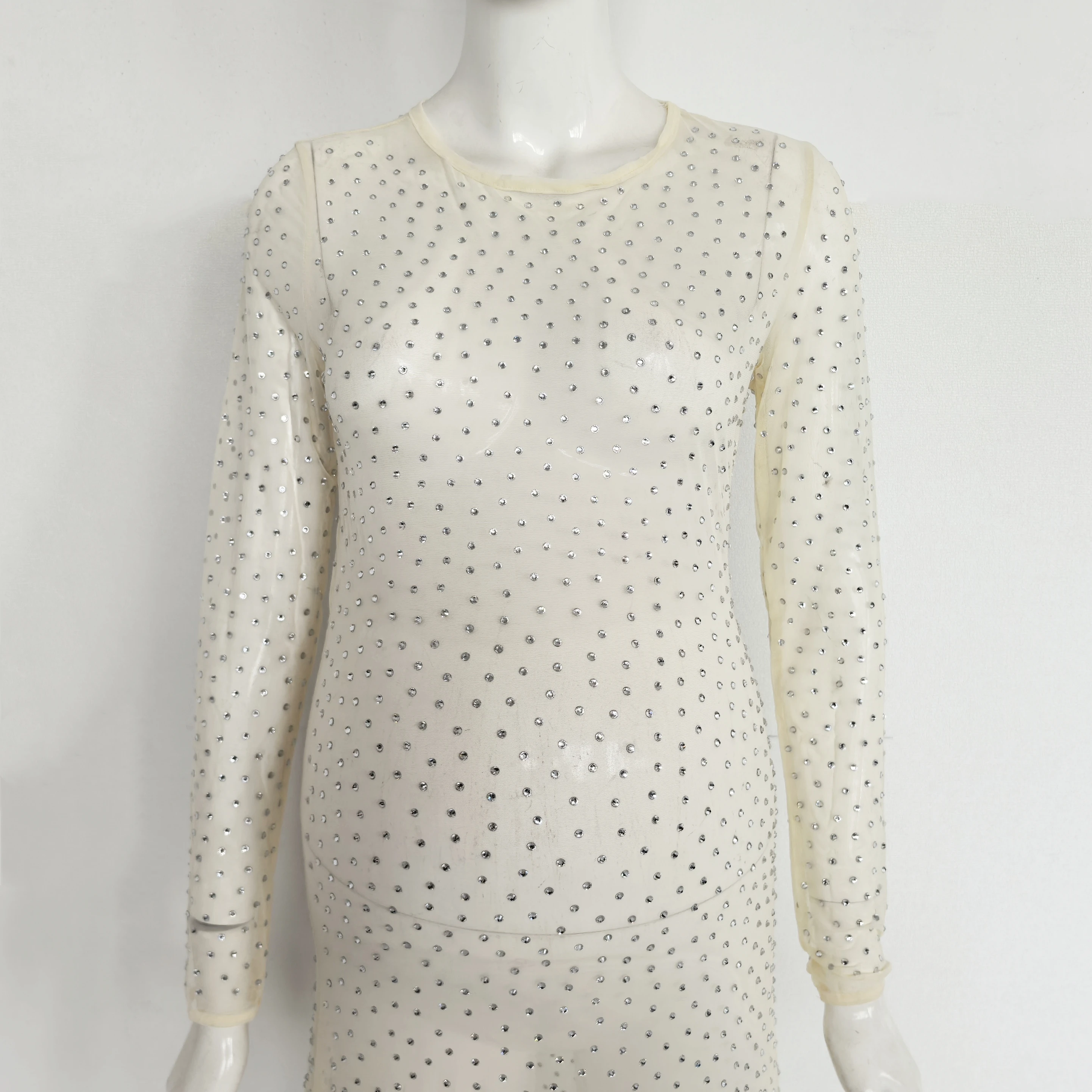 사진 촬영을위한 투명한 신축성있는 얇은 명주 그물 라인 석 출산 긴 드레스 임신 사진 핫픽스 크리스탈 드레스