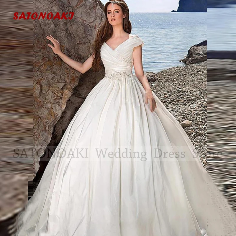 

Customized Elegant Beach V-Neck Wedding Dress for Women A-Line Floor Length Sleeveless Lace-up Bridal Gowns Vestidos De Novia
