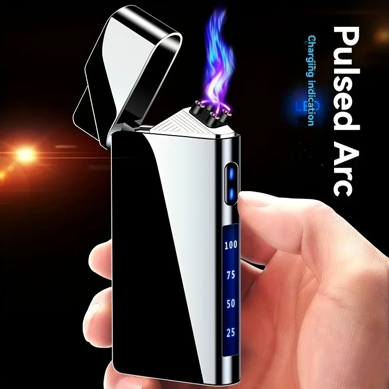 Double Arc Lighter with LED Battery Indicator, USB Rechargeable Windproof Flameless Electric Lighter for Outdoor Camping Hiking