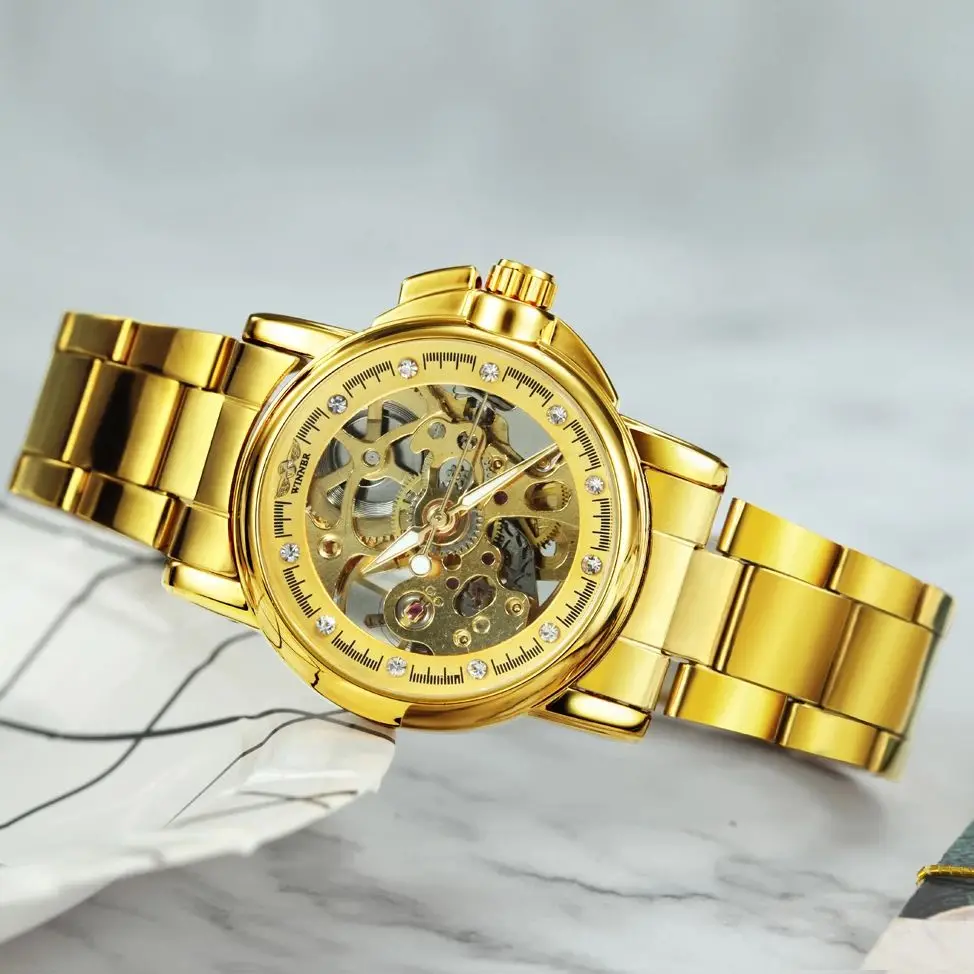 Fashion Elegant Ladies Watches Top Brand Luxury Automatic Mechanical Watch for Women Stainless Steel Strap WINNER Wristwatches