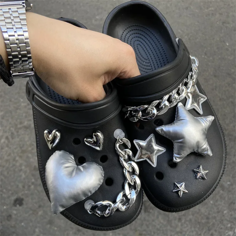 Y2K Shoe Charms DIY Silver Five-pointed Star Decoration Buckle for Hole Shoe Charm Accessories Kids Party Girls Gift