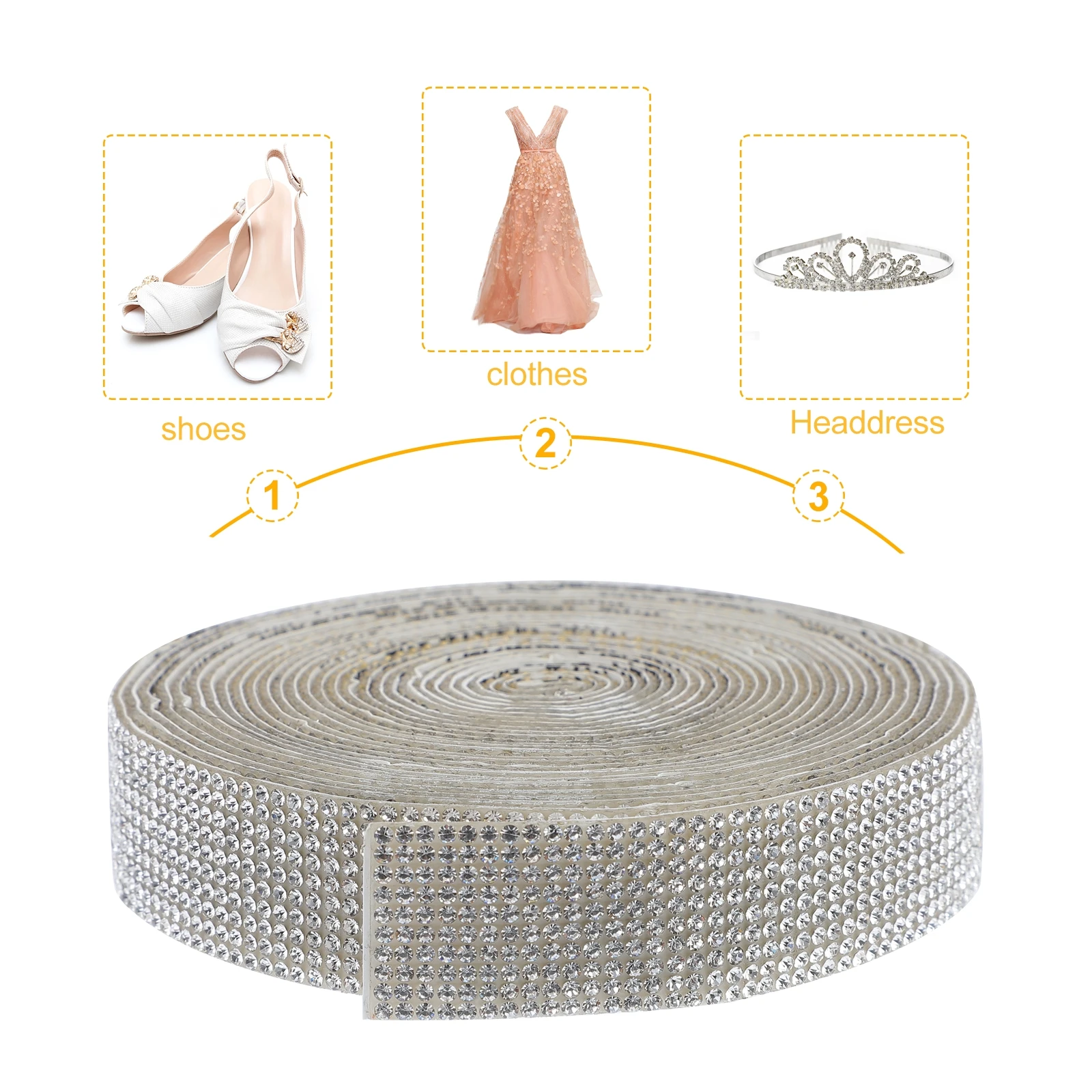 

Self Adhesive Rhinestone Ribbon 5 Yards Silver Crystal Drill Stickers Banding Belt Trim for Scrapbook DIY Craft Wedding