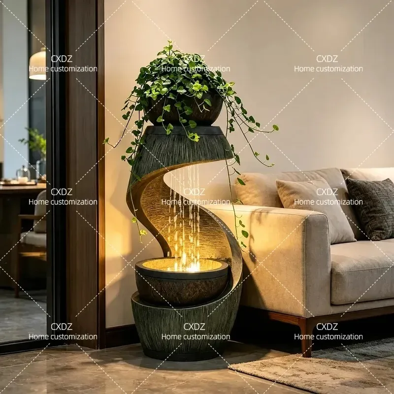 Resin Water Fountain Indoor Decoration Living Room Tea Room Club Home Decor Flowing Water Feature Floor Ornament Opening Gift