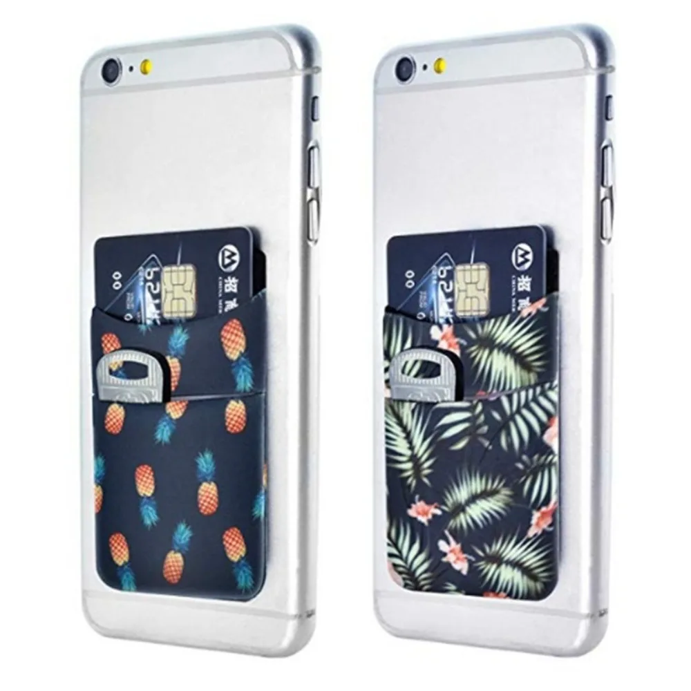 Retro Pattern Double Layer Phone Back Stickers High Elastic Silicone Phone Card Holder Wallet Case Credit Card Holder Pocket