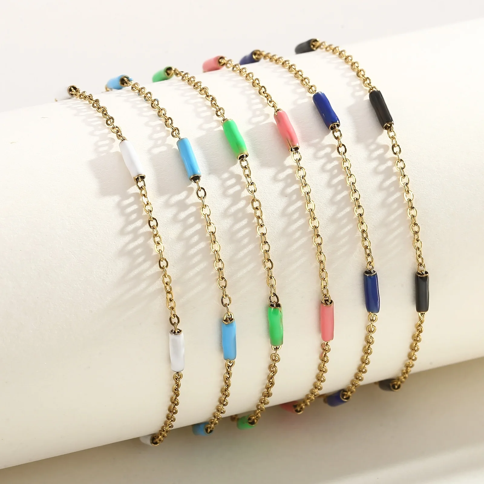 Minimalism Bohemian Colorful Stainless Steel Beads Bracelet for Women Link Female Beads Chain Jewelry Accessory