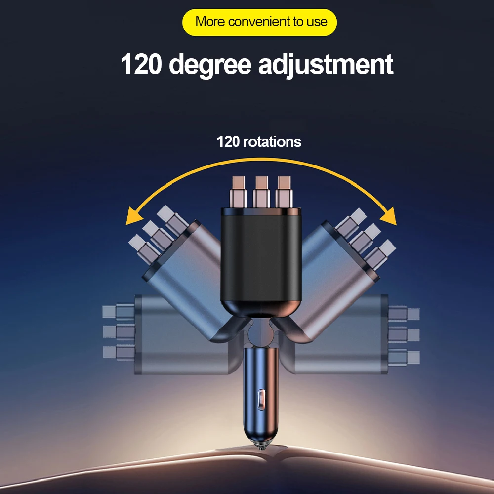 7 In 1 Quick Phone Charger 148W PD Type C Dual USB Phone Charger Digital Voltmeter with 3 Retractable Cables For IPhone Huawei view 4