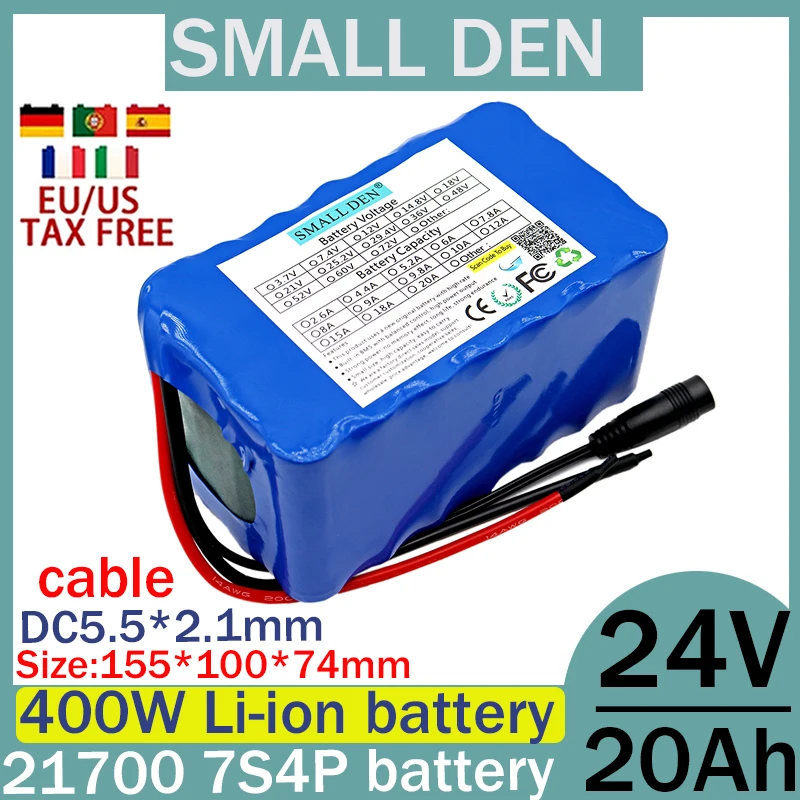 New 24V 20AH lithium battery pack with built-in BMS 21700 electric scooter and motorcycle charging battery pack for camping